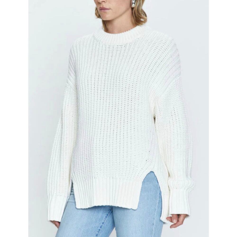 Pistola Helene Side Vent Crewneck Cotton Sweater Cream White Chunky Knit XSmall
